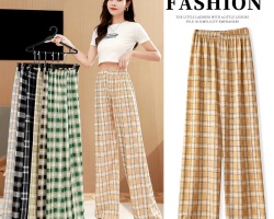 韓系格子闊腿褲