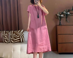 口袋亞麻連衣裙