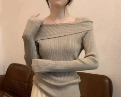 一字肩顯瘦針織